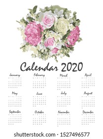 2020 watercolor calendar, vector graphics