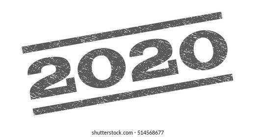 2020 watermark stamp. Text tag between parallel lines with grunge design style. Rubber seal stamp with unclean texture. Vector grey color ink imprint on a white background.