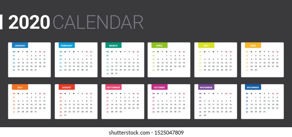 2020 Weekly Planning Calendar. Colorful set and Basic grid.