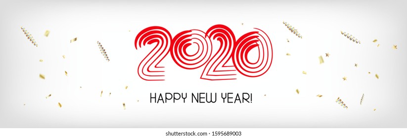 2020 White Black Red Horizontal Vector Banner. Hand Painted Brush Stroke Winter Celebration Layout. New Year, Christmas Music Party Decoration. Textured Card Modern 2020 New Year Ad Graphic Frame