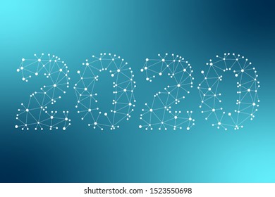 2020 white geometric vector symbol. New Year abstract triangle illustration for decoration, celebration, winter holiday, infographic, design. Blue gradient background