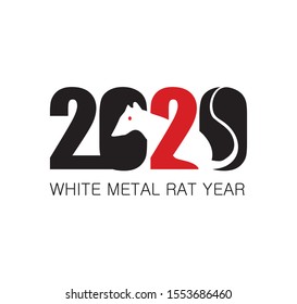 2020 White Metal Rat year typography concept design, Editable EPS vector