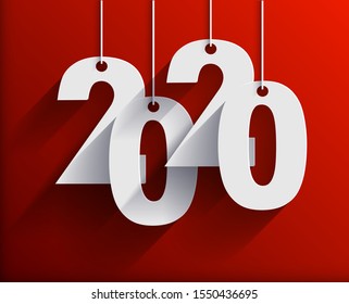2020 White Paper Origami card or background.
Happy New Year. Merry Christmas. Vector illustration
