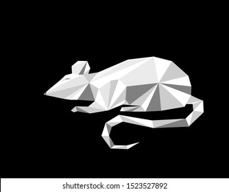 2020 White Rat on the Chinese calendar. Origami from paper. Vector illustration