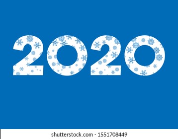 2020 white sign with snowflakes vector. 2020 Sign isolated on a blue background. 2020 New Year Sign. Snow winter blue 2020 vector. Snowy number vector