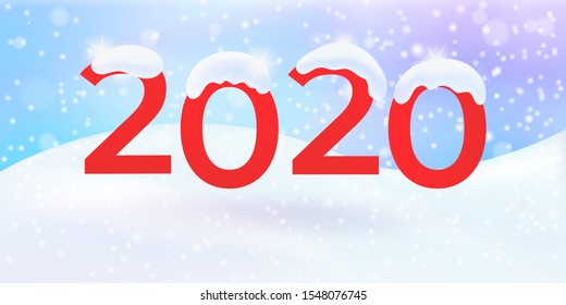 2020 winter background, snowy Happy New Year  backdrop. Fantasy holiday wallpaper with snowflakes. Bright vector design.