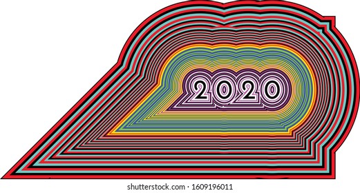 2020  Word Art In A Very Pop Style With Vibrant Colors.