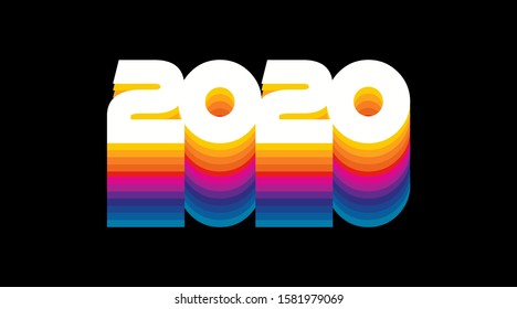 2020 written in a colorful retro rainbow style 
