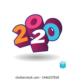 2020 year 3d text plate vector. Background for banner, sale, ad, card. Colorfull trendy illustration