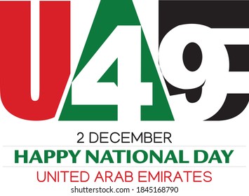 2020 year 49th United Arab Emirates national day, UAE National Day written in English letter style with 49 vector best to use for National day of UAE 2020