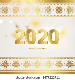 2020 year calendar design template. Holiday label with numbers over white backdrop with ornamental border. Vector illustration.