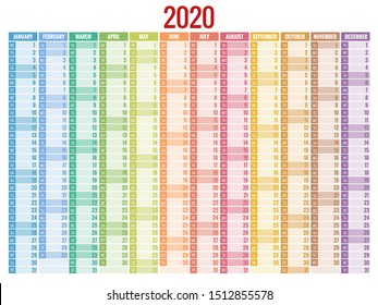 2020 year calendar. Holiday event planner. Week Starts Sunday. Corporate design planner template.