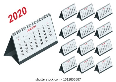 2020 year calendar. Holiday event planner. Week Starts Sunday. Corporate design planner template.