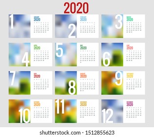 2020 year calendar. Holiday event planner. Week Starts Sunday. Corporate design planner template.