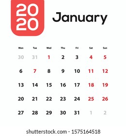 2020 Year Calendar January Minimal Design Stock Vector (Royalty Free ...