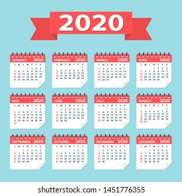 2020 year Calendar Leaves Flat Set - Illustration. All monthes