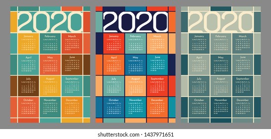 2020 year calendar in minimalist design. Retro concept.