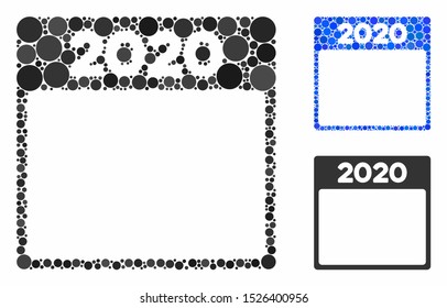 2020 year calendar page composition for 2020 year calendar page icon of round dots in variable sizes and color tinges. Vector round dots are combined into blue composition.