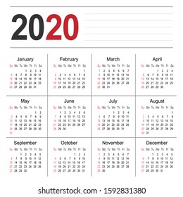 2020 year calendar simple and clean planner template, business design template vector illustration 