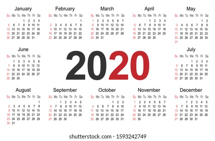 2020 year calendar simple and clean planner template, business design template vector illustration