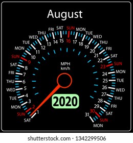 The 2020 year calendar speedometer car August