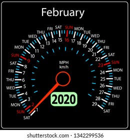 The 2020 year calendar speedometer car February