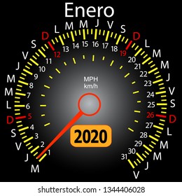 2020 year calendar speedometer car in Spanish January