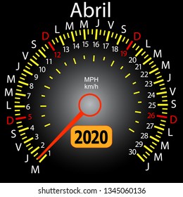 2020 year calendar speedometer car in Spanish April
