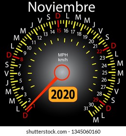 2020 year calendar speedometer car in Spanish November