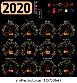 2020 a year calendar speedometer car in Spanish