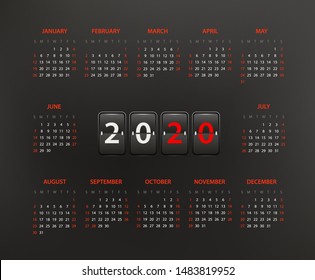 Plantilla de calendario para 2020 años. Diseño modificable del vector