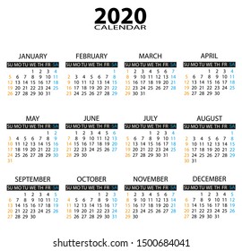 2020 Year Calendar Vector Calendar Stock Vector (Royalty Free ...