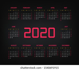 plantilla vectorial de calendario para 2020 años