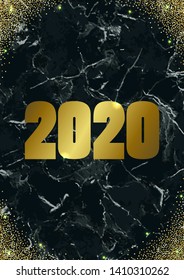 2020 Year card with marble and gold glitter