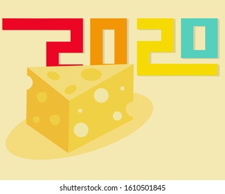 2020 Year concept: There are number 2020 and yellow cheese in cartoon vector for your design