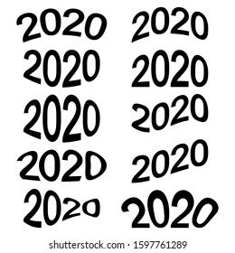 2020 year date cartoon numbers comic style, vector 2020 coming new year deformed year numbers