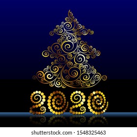 2020 year. Figures and Christmas tree. Cover for the calendar.