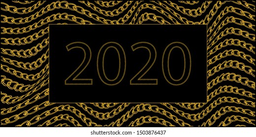 2020 year. Figures. Creative design of numbers from gold chains on a black background. Original template for brochure, card, poster. Jewelry vector design for the new year.
