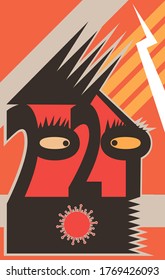 2020 year.
Illustrative graphic poster - a symbolic image of a human head.