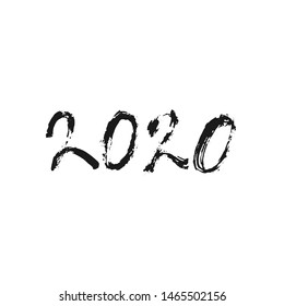 2020 year. The inscription is painted by hand with a black brush. Lettering for the design of New Year's postcard, calendar