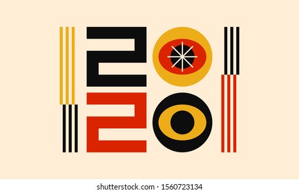 2020 year lettering in geometric style. Figures from geometric shapes. Vector illustration.