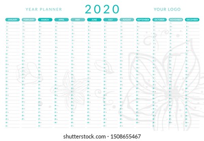 2020 year planner. Wall calendar with place for notes. - Vector