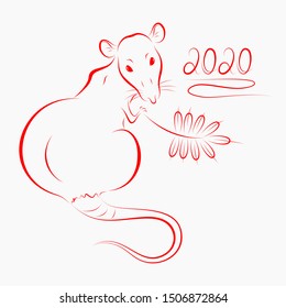 2020 year of the rat according to the eastern calendar. Chinese zodiac sign. Red rat. A rodent with a long tail.