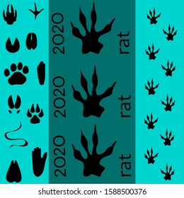 2020 year of the rat. Blue background from the tracks of the beasts of the Japanese calendar