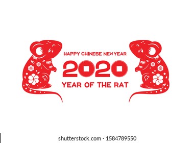 2020 year of rat. Chinese new year banner template in minimal style. Red silhouettes of mouse decorated in oriental style