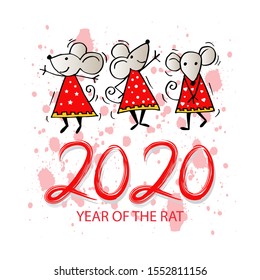 2020 Year of the Rat. Greeting card.