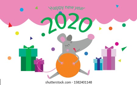 2020 year of the rat illustration. Cute vector illustration.