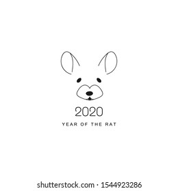 2020 Year of the Rat. Logo 2020 with Rat icon, isolated on white background. Rat with 2020 year in modern simple flat design. Vector illustration