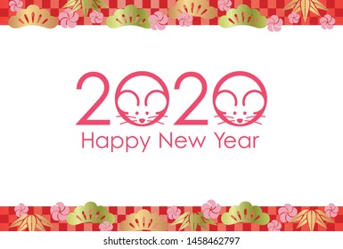 2020, the Year of the Rat, New Year’s greeting card template. Vector illustration.