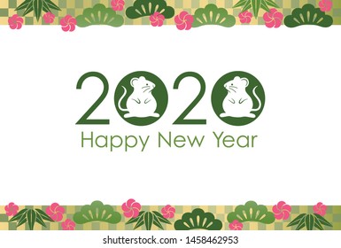 2020, the Year of the Rat, New Year’s greeting card template. Vector illustration.